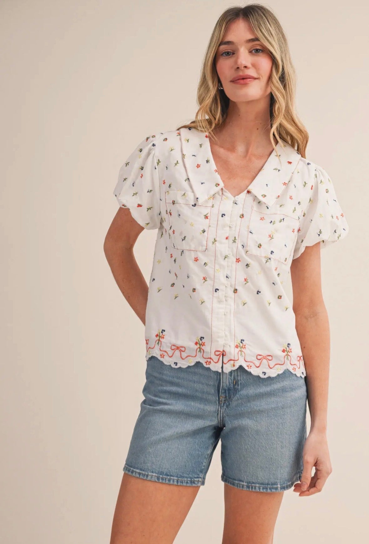Embroidered Floral Top - Flea Boutiques