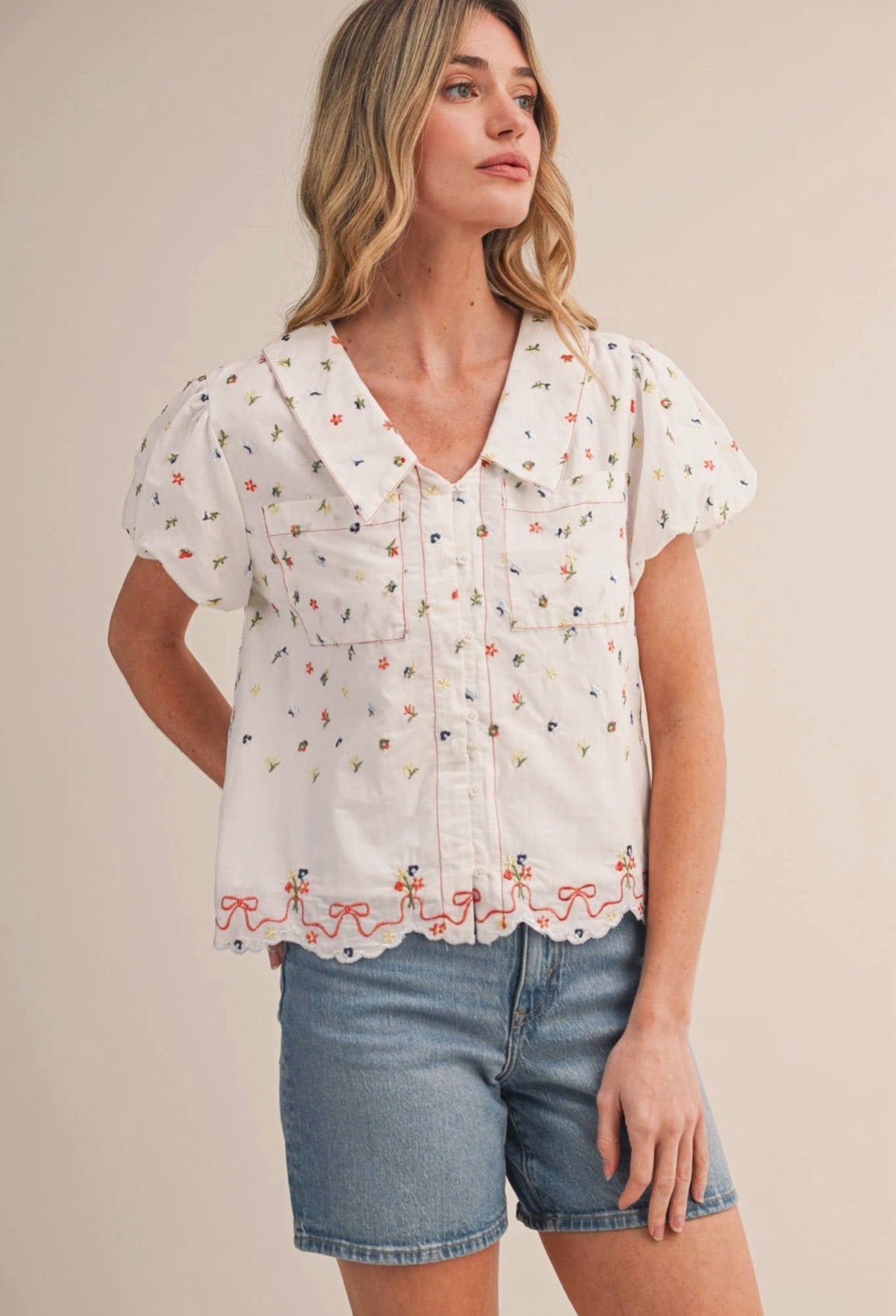 Embroidered Floral Top - Flea Boutiques