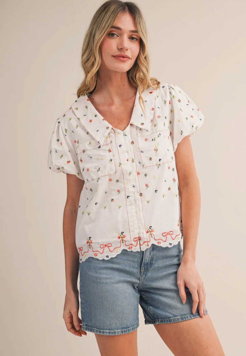 Embroidered Floral Top - Flea Boutiques