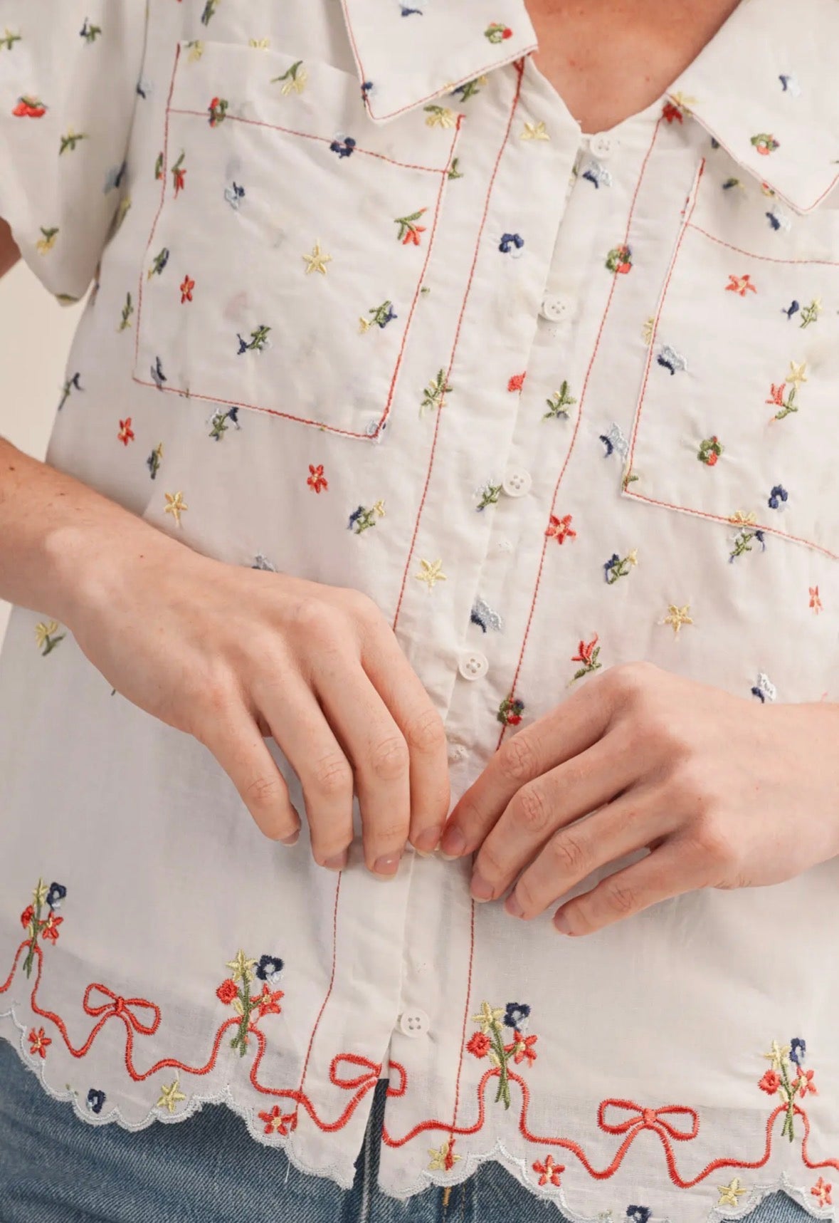Embroidered Floral Top - Flea Boutiques
