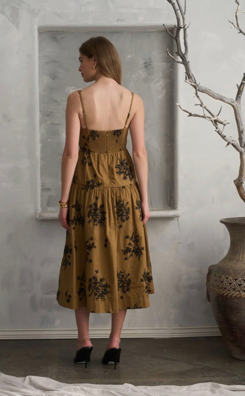 Embroidered Floral V Neck Slvless Midi - Flea Boutiques
