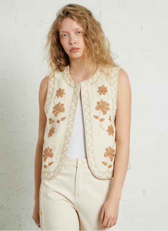 Embroidered Flower Vest - Flea Boutiques