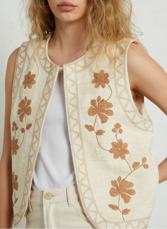 Embroidered Flower Vest - Flea Boutiques