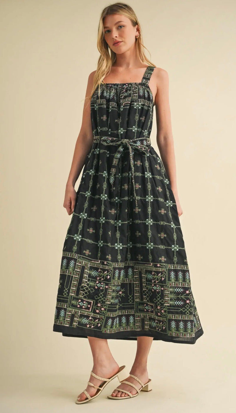 Embroidered Midi Dress - Flea Boutiques