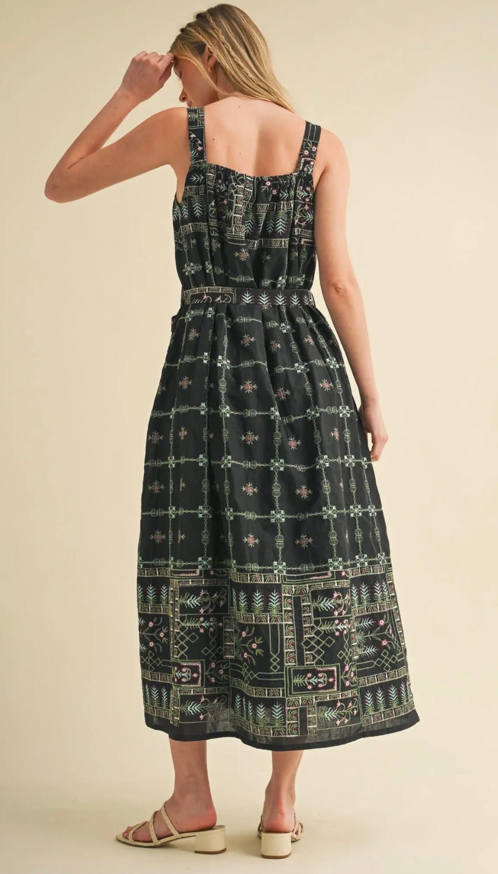 Embroidered Midi Dress - Flea Boutiques