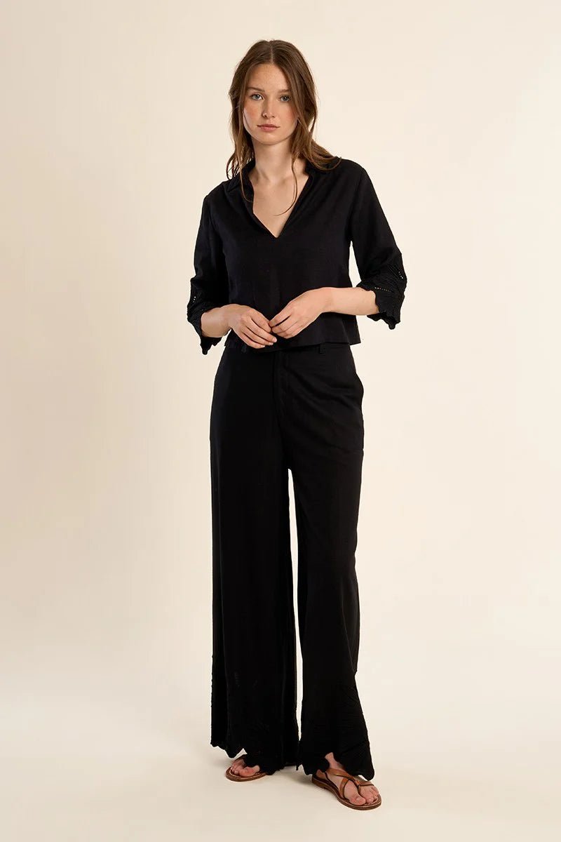 Embroidered Slv Collared Crop - Flea Boutiques