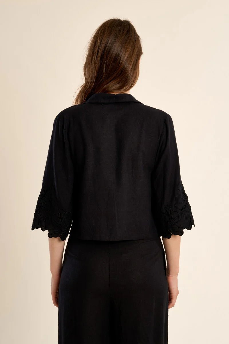 Embroidered Slv Collared Crop - Flea Boutiques