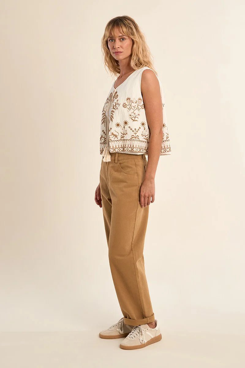 Embroidered Tie Front Vest - Flea Boutiques