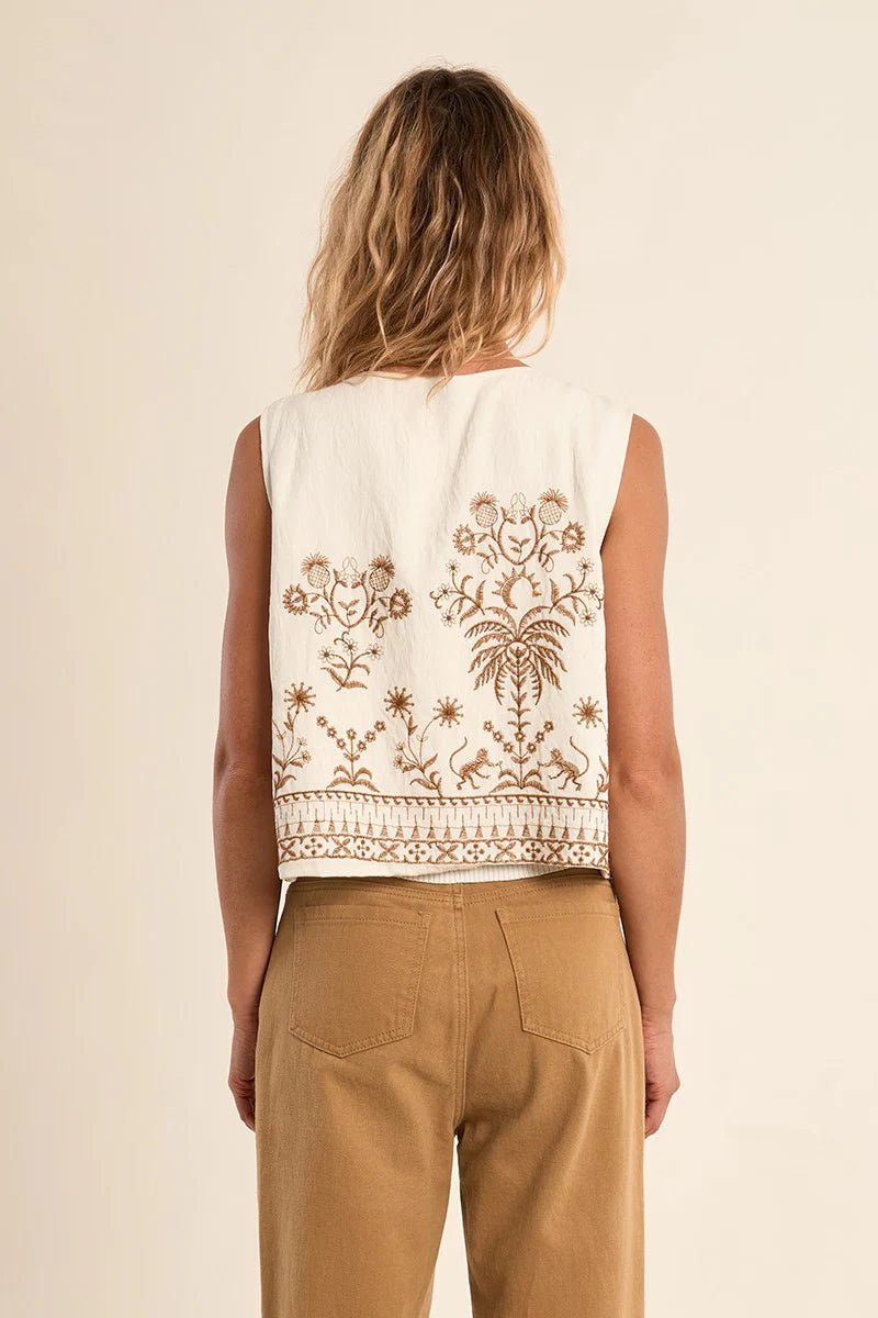 Embroidered Tie Front Vest - Flea Boutiques