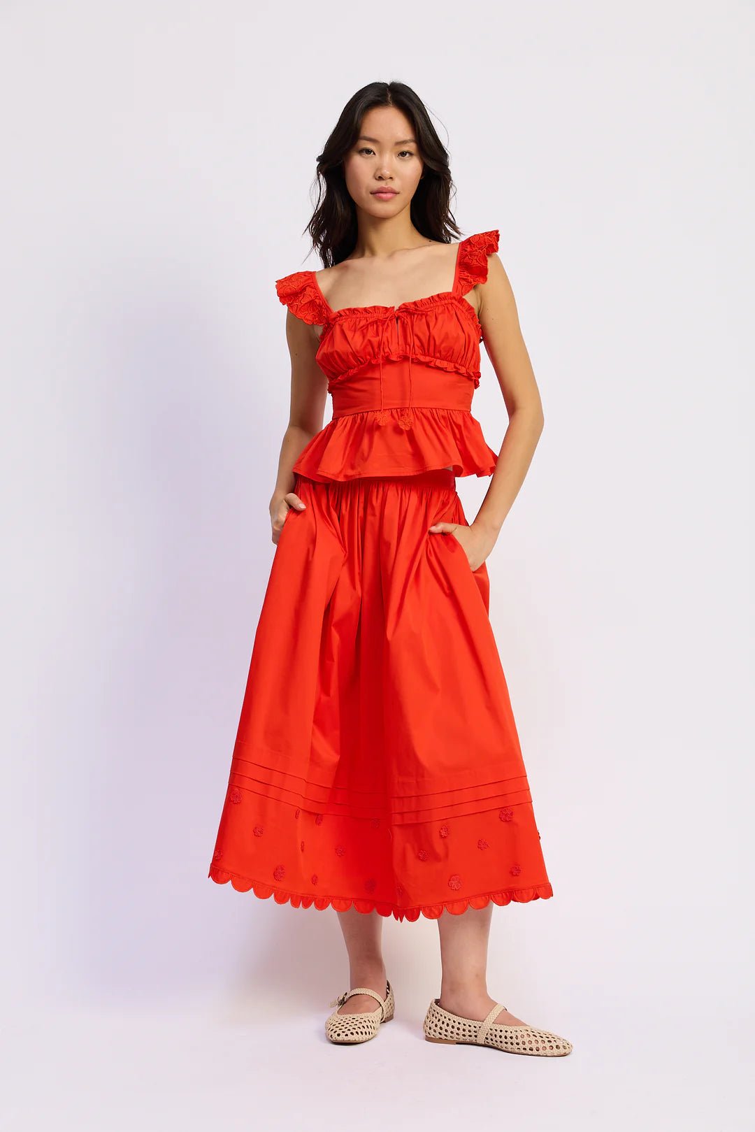 Emerson Scallop Pintuck Midi Skirt - Flea Boutiques