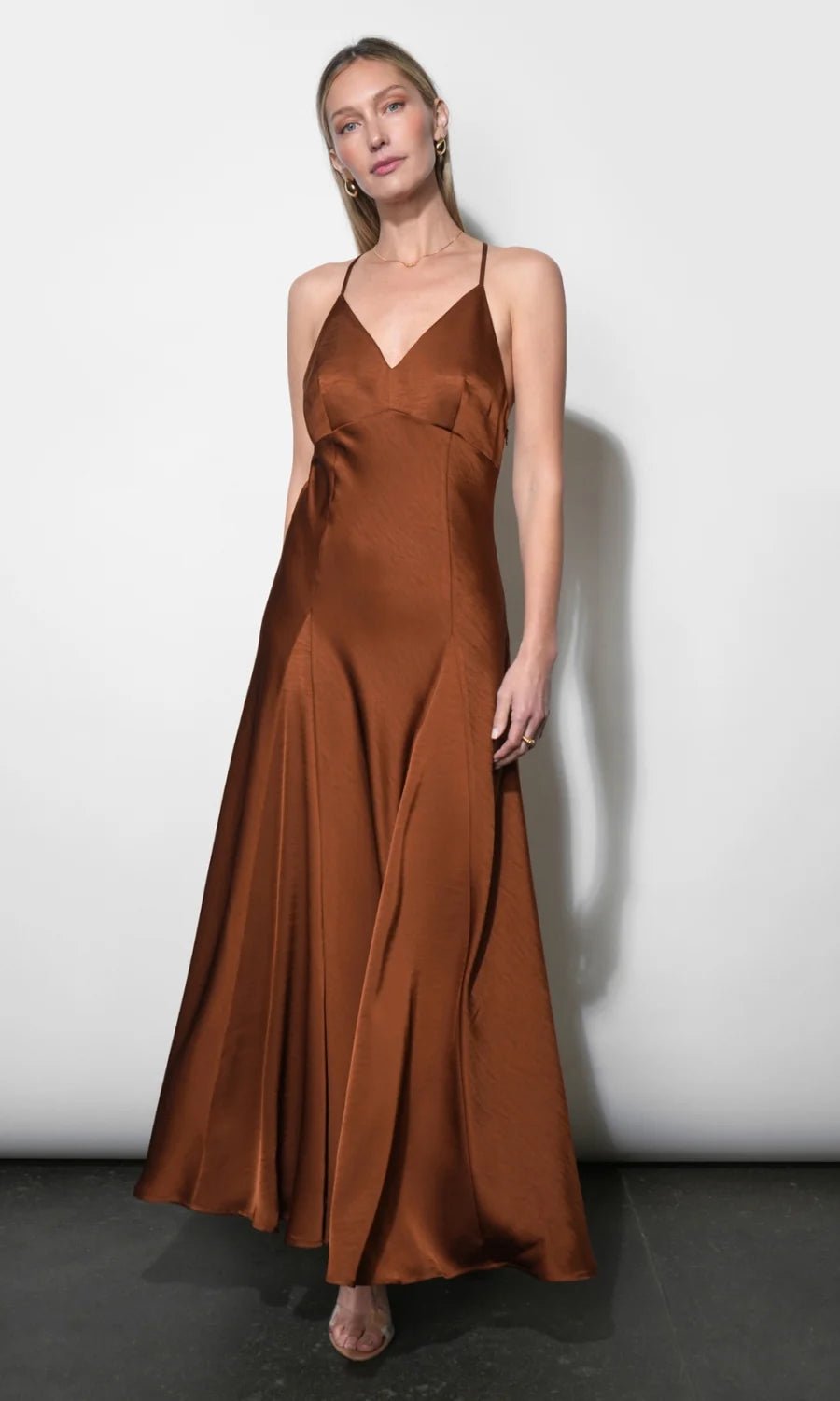Etta Satin Cross Back Maxi Dress - Flea Boutiques