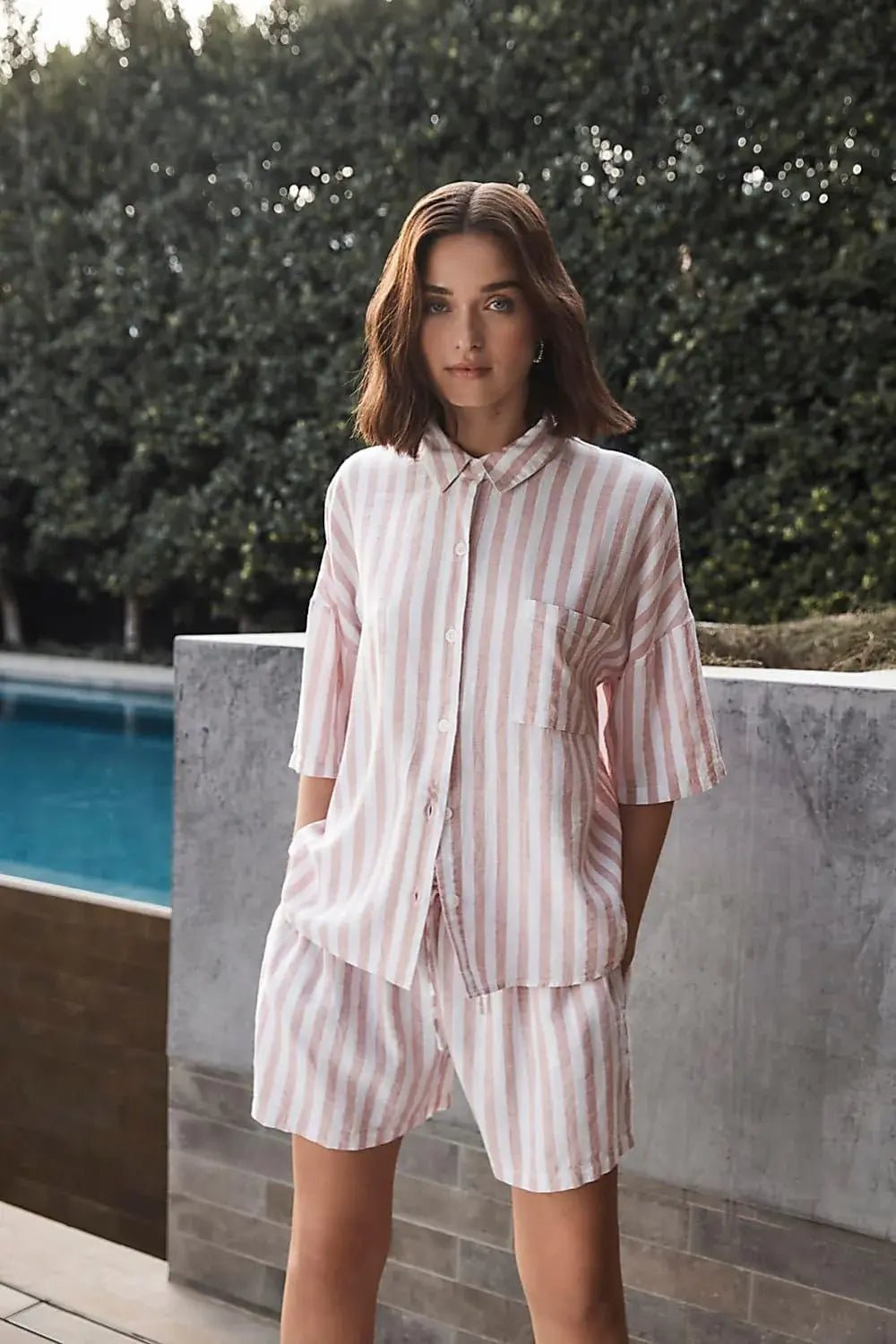 Evie Stripe Linen Short Set - Flea Boutiques