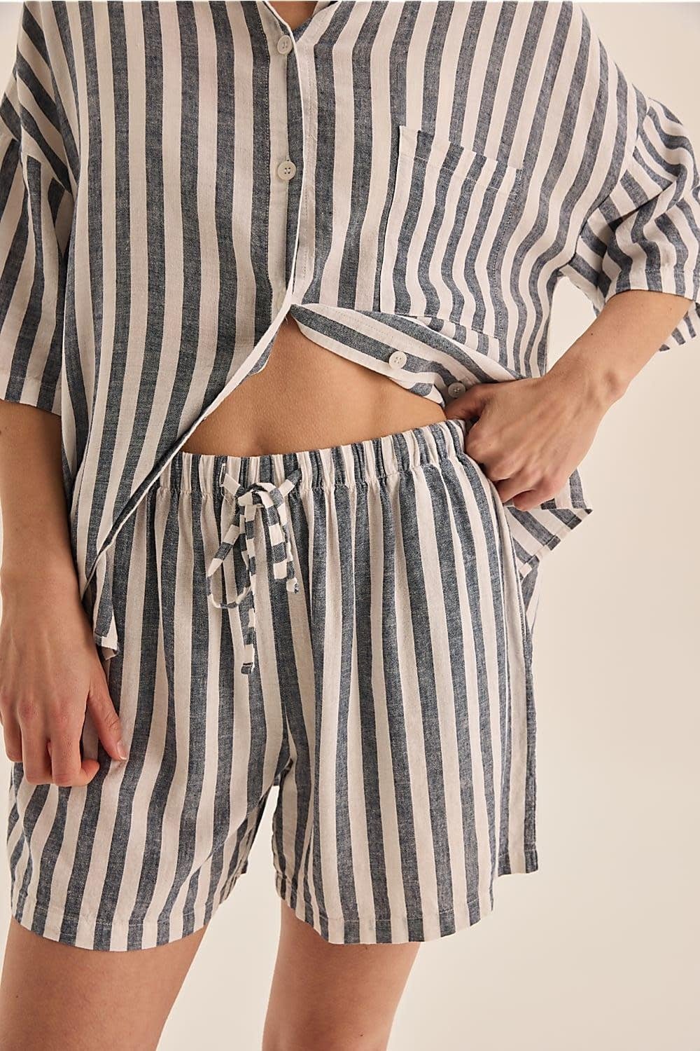 Evie Stripe Linen Short Set - Flea Boutiques