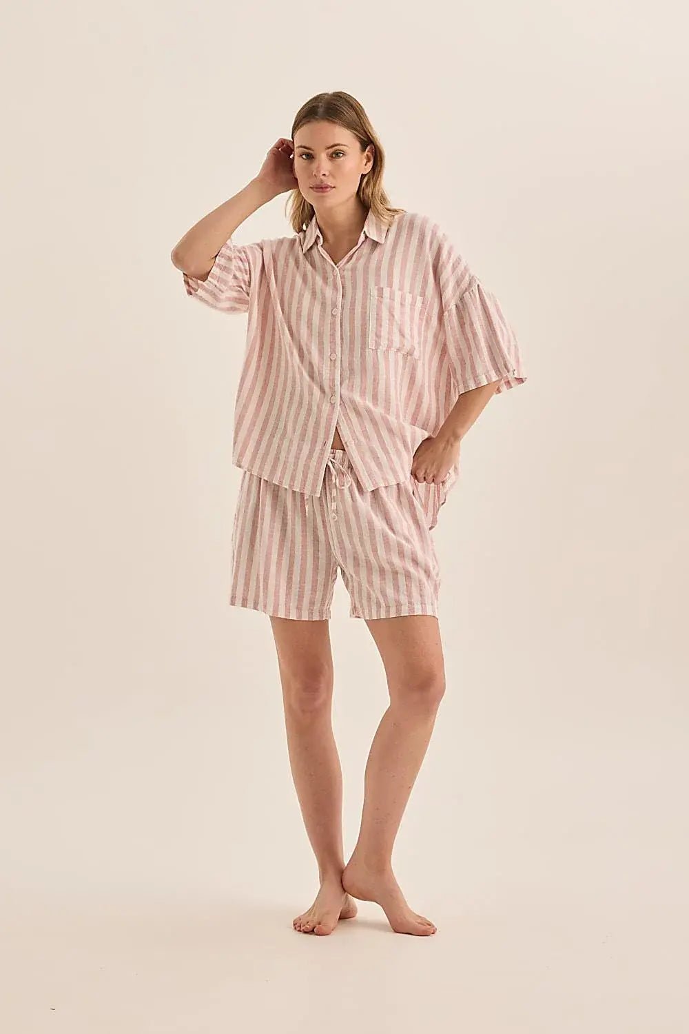 Evie Stripe Linen Short Set - Flea Boutiques