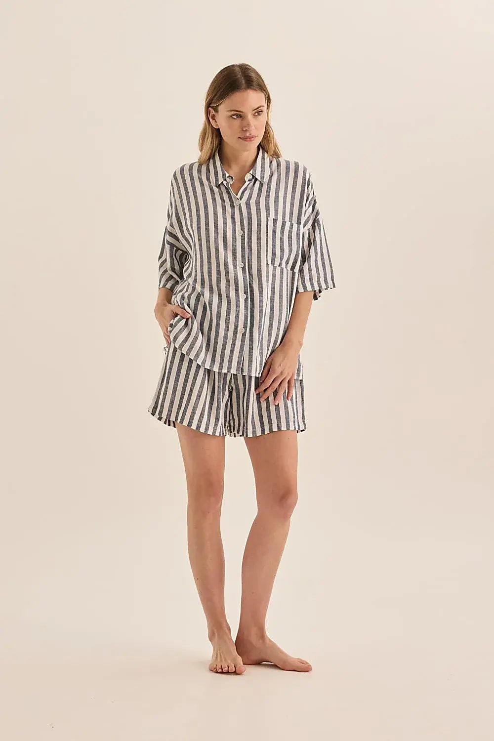 Evie Stripe Linen Short Set - Flea Boutiques