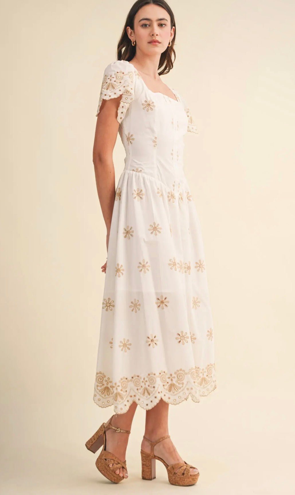 Eyelet Button Down Midi Dress - Flea Boutiques
