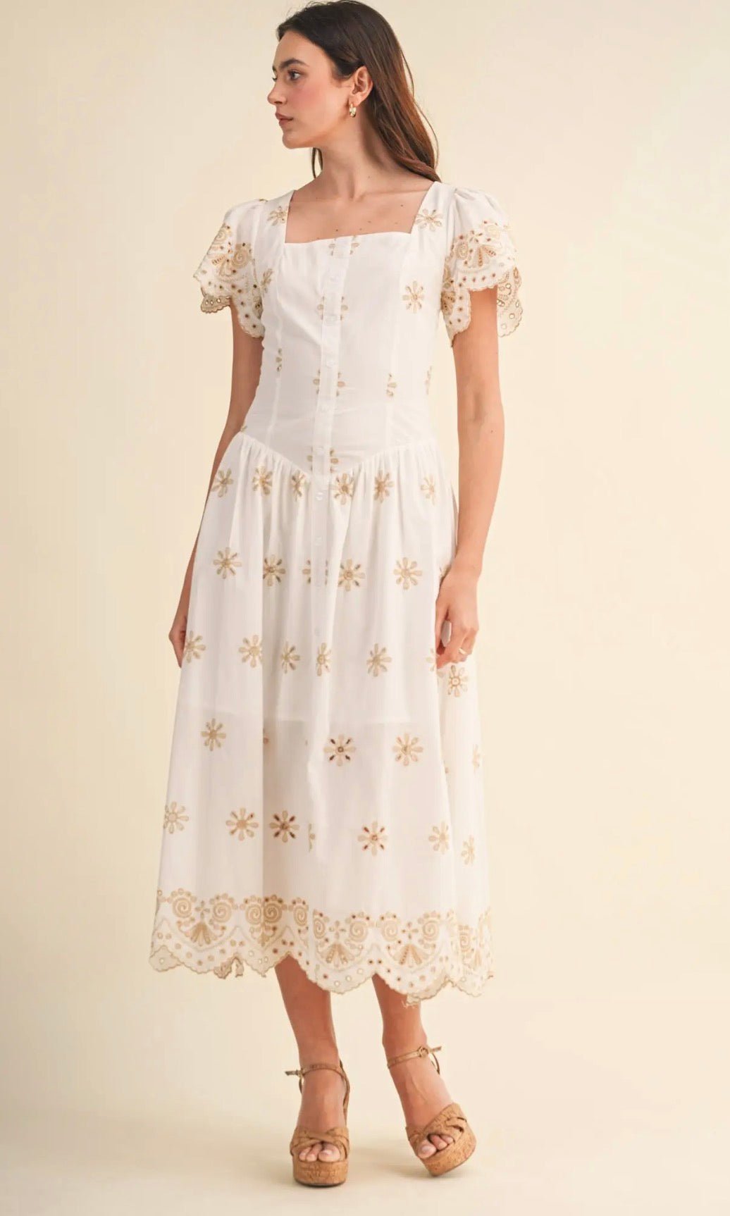 Eyelet Button Down Midi Dress - Flea Boutiques