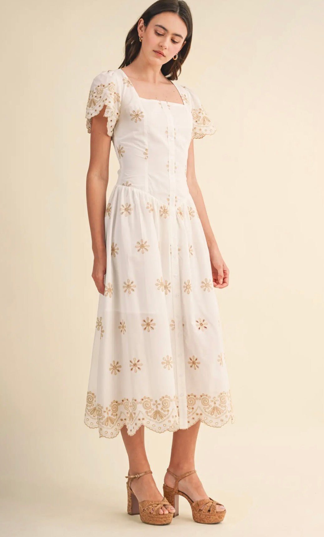 Eyelet Button Down Midi Dress - Flea Boutiques