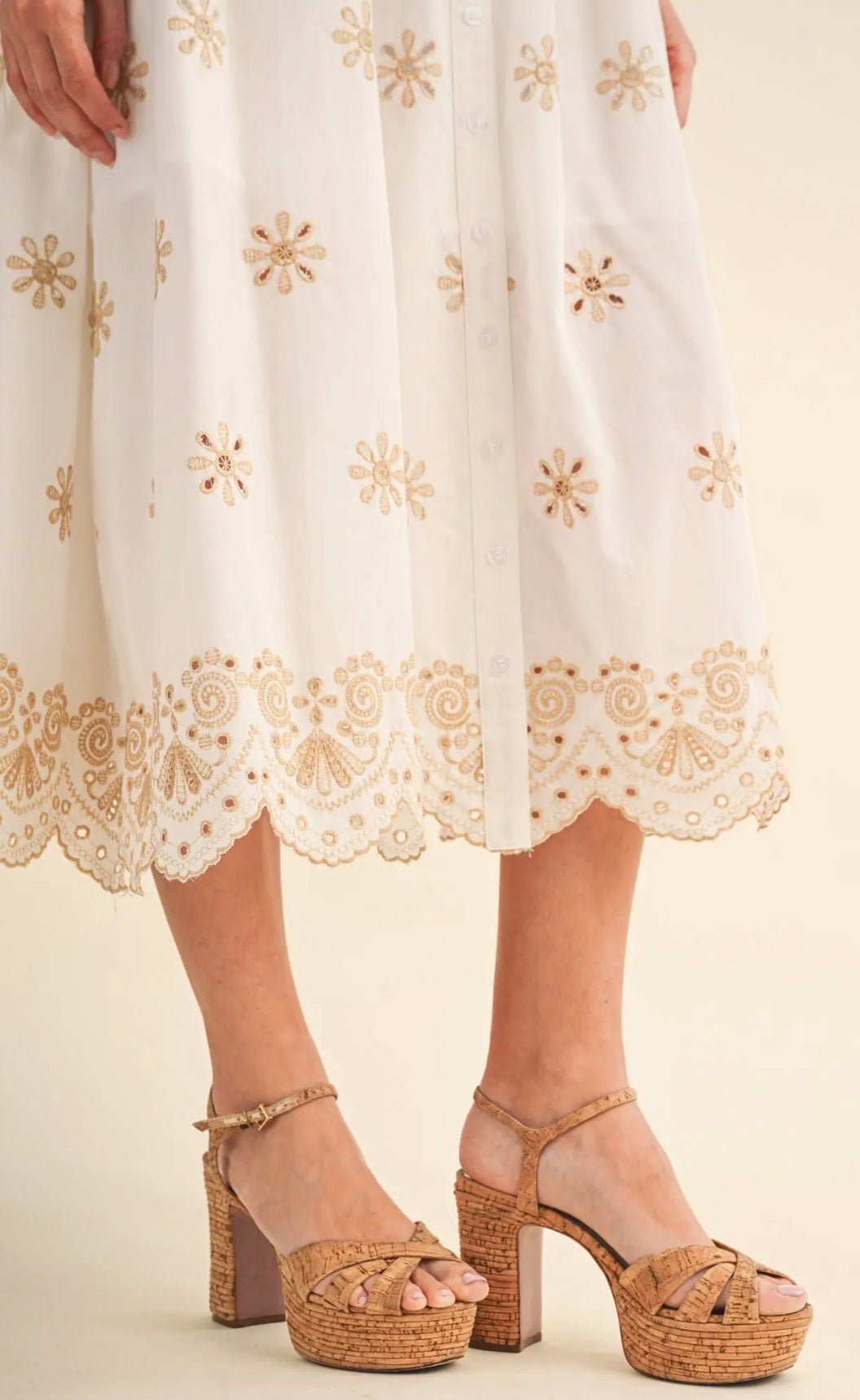 Eyelet Button Down Midi Dress - Flea Boutiques