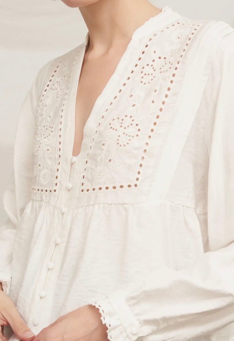 Eyelet Embroidery Peplum Blouse - Flea Boutiques