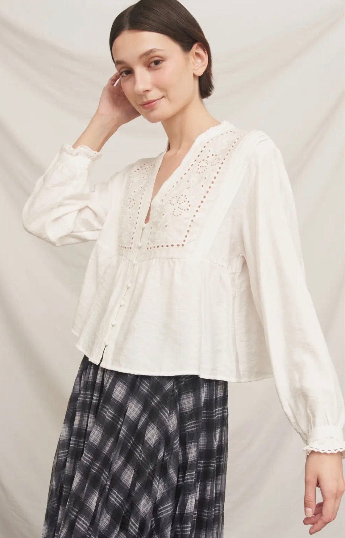 Eyelet Embroidery Peplum Blouse - Flea Boutiques