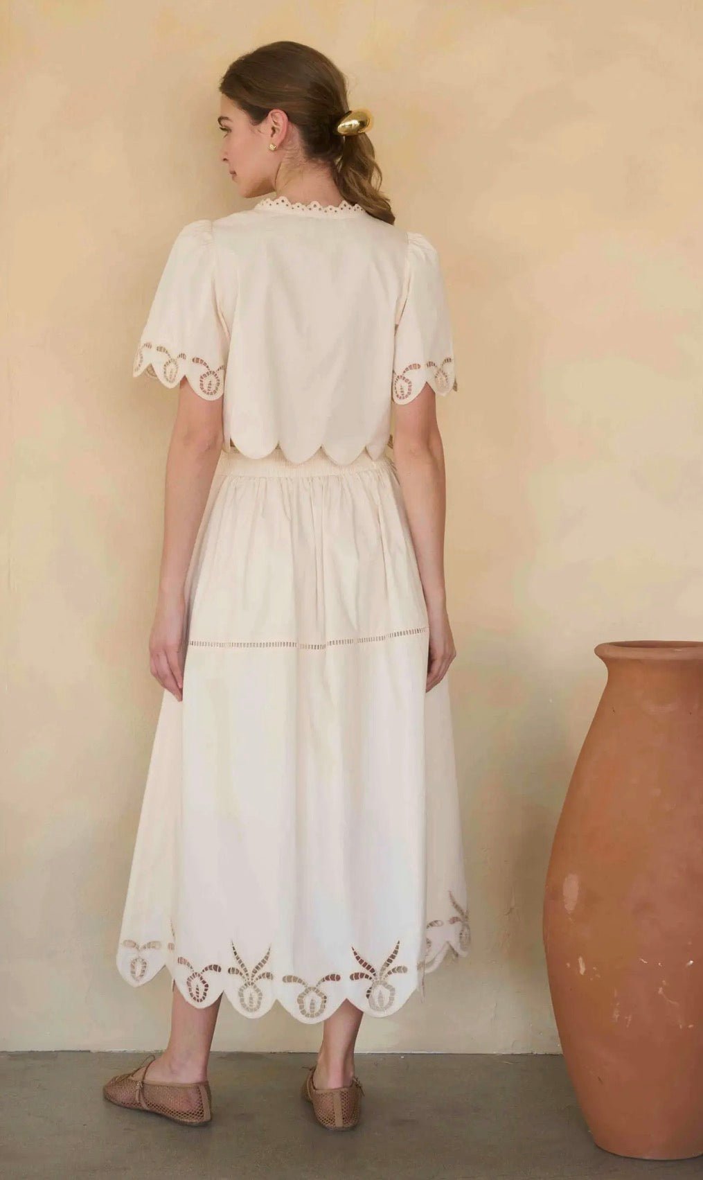 Eyelet Ladder Tie Short Sleeve Top - Flea Boutiques