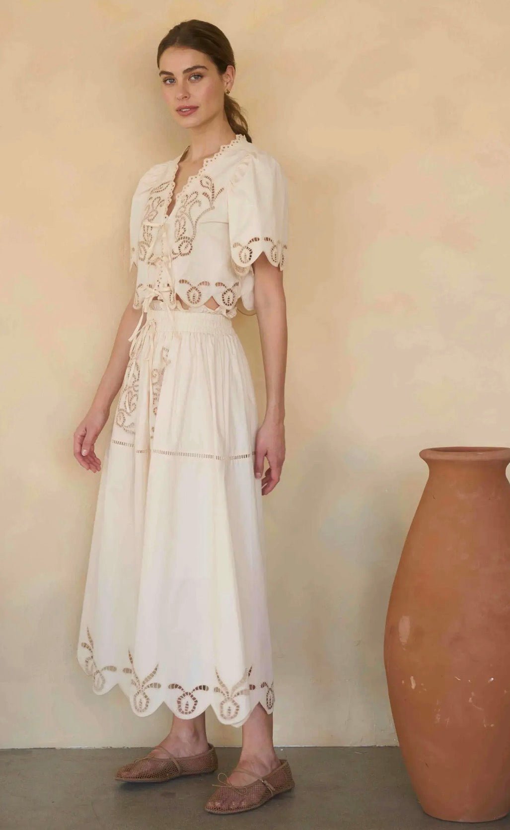 Eyelet Ladder Tie Short Sleeve Top - Flea Boutiques