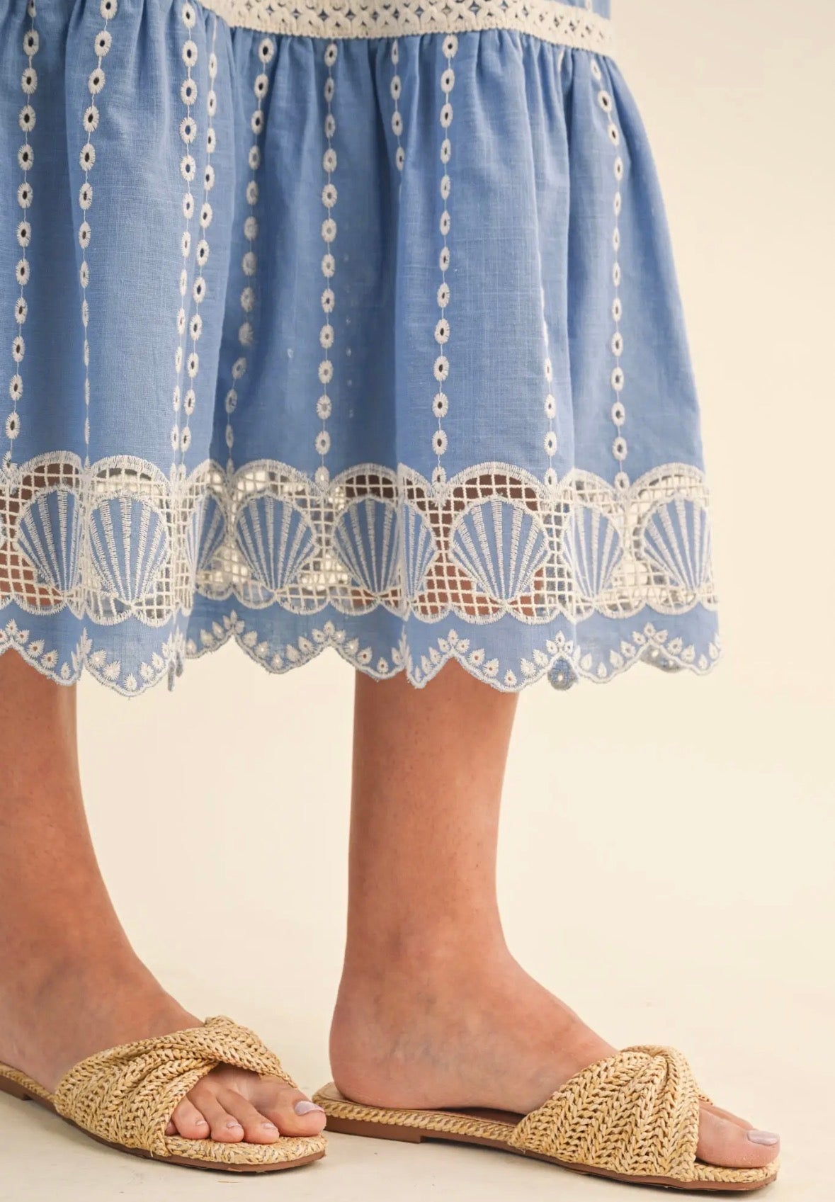 Eyelet Seashell Midi Dress - Flea Boutiques