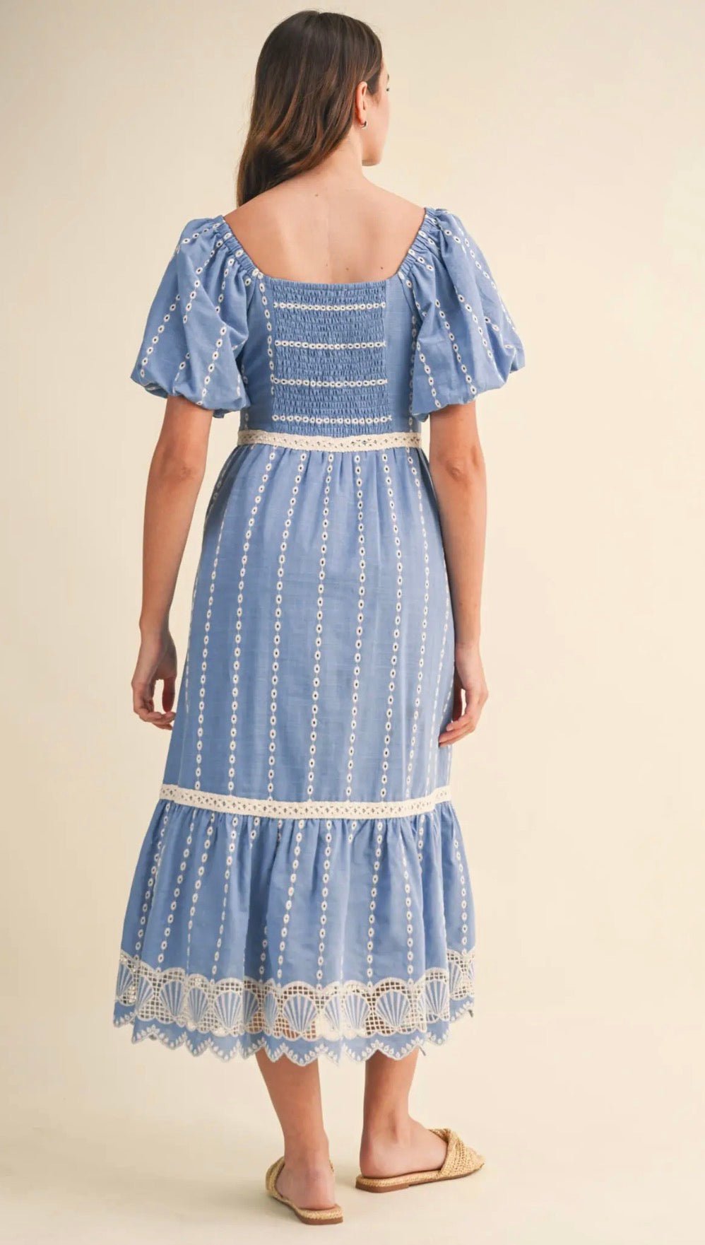 Eyelet Seashell Midi Dress - Flea Boutiques