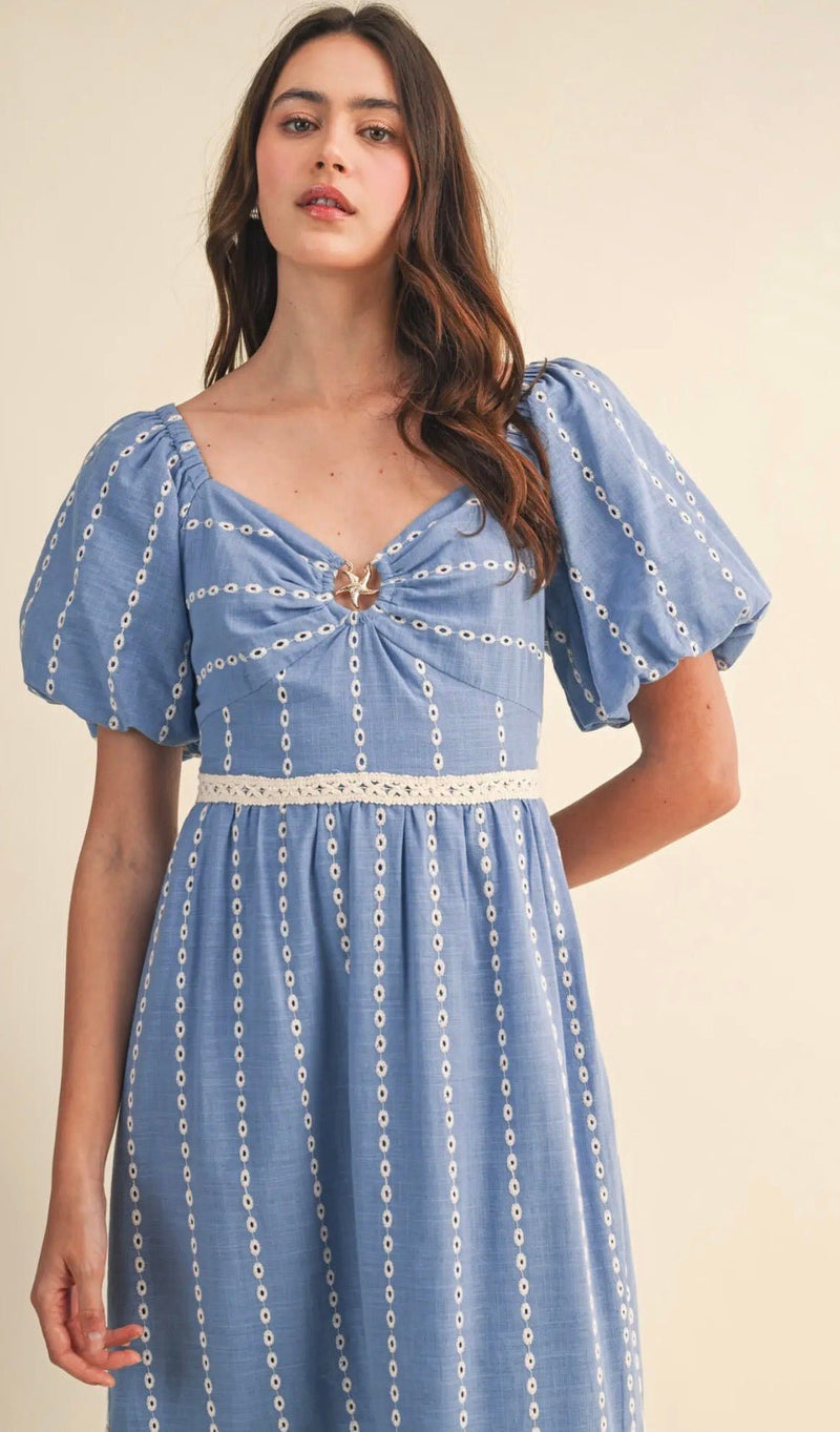 Eyelet Seashell Midi Dress - Flea Boutiques