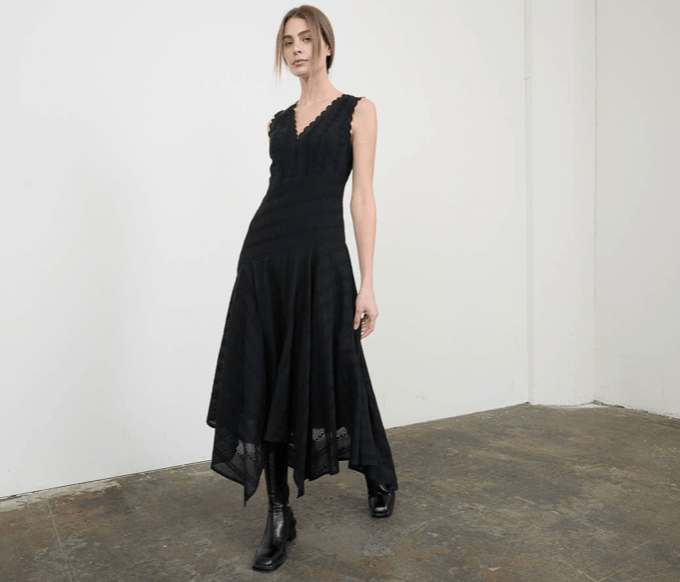 Eyelet V Neck Midi Dress - Flea Boutiques