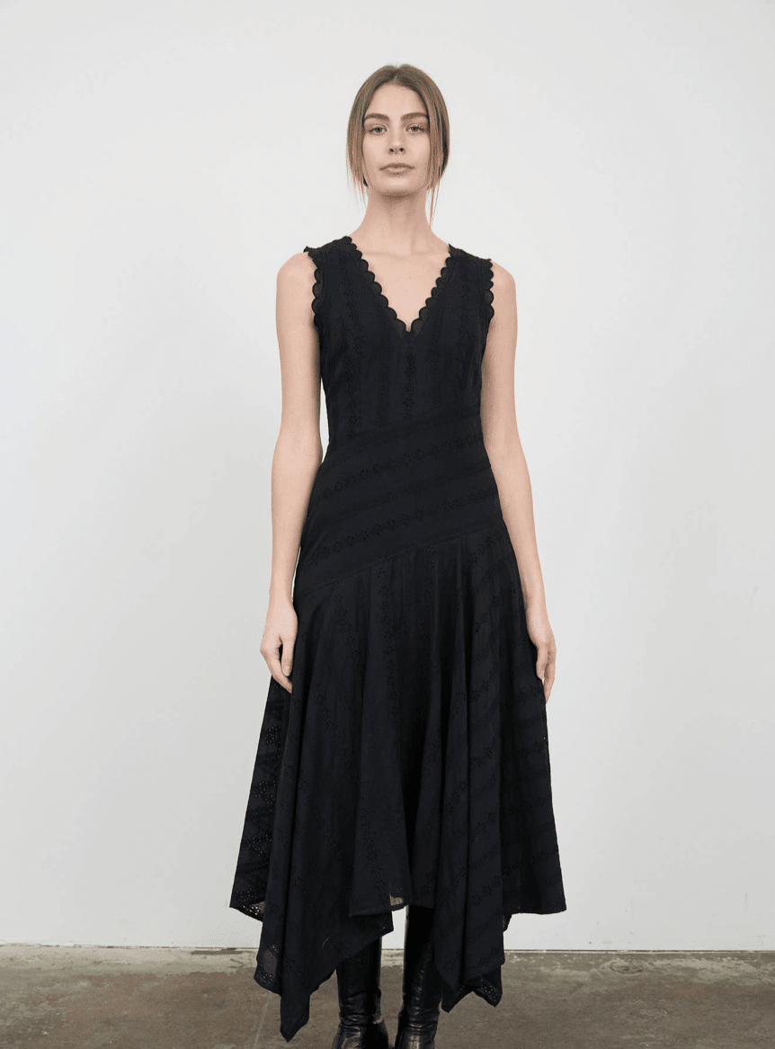 Eyelet V Neck Midi Dress - Flea Boutiques
