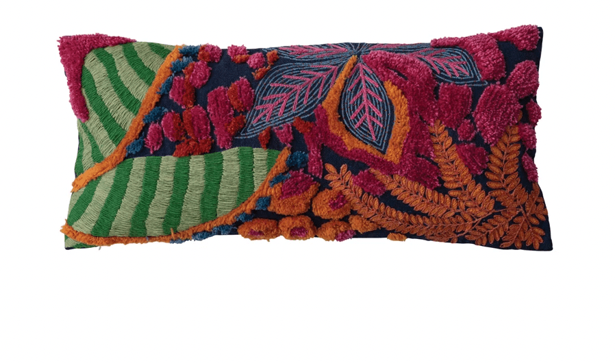 Fabric Pillow with Tufted Botanicals