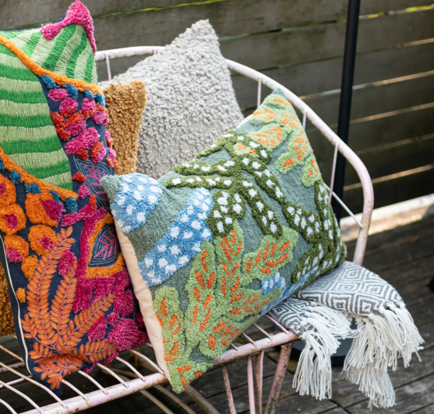 Fabric Pillow with Tufted Botanicals - Flea Boutiques