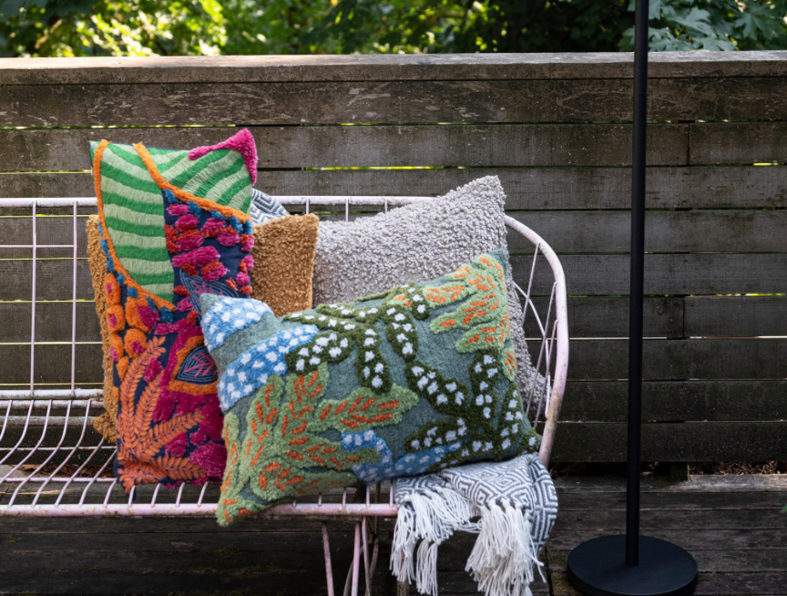 Fabric Pillow with Tufted Botanicals - Flea Boutiques