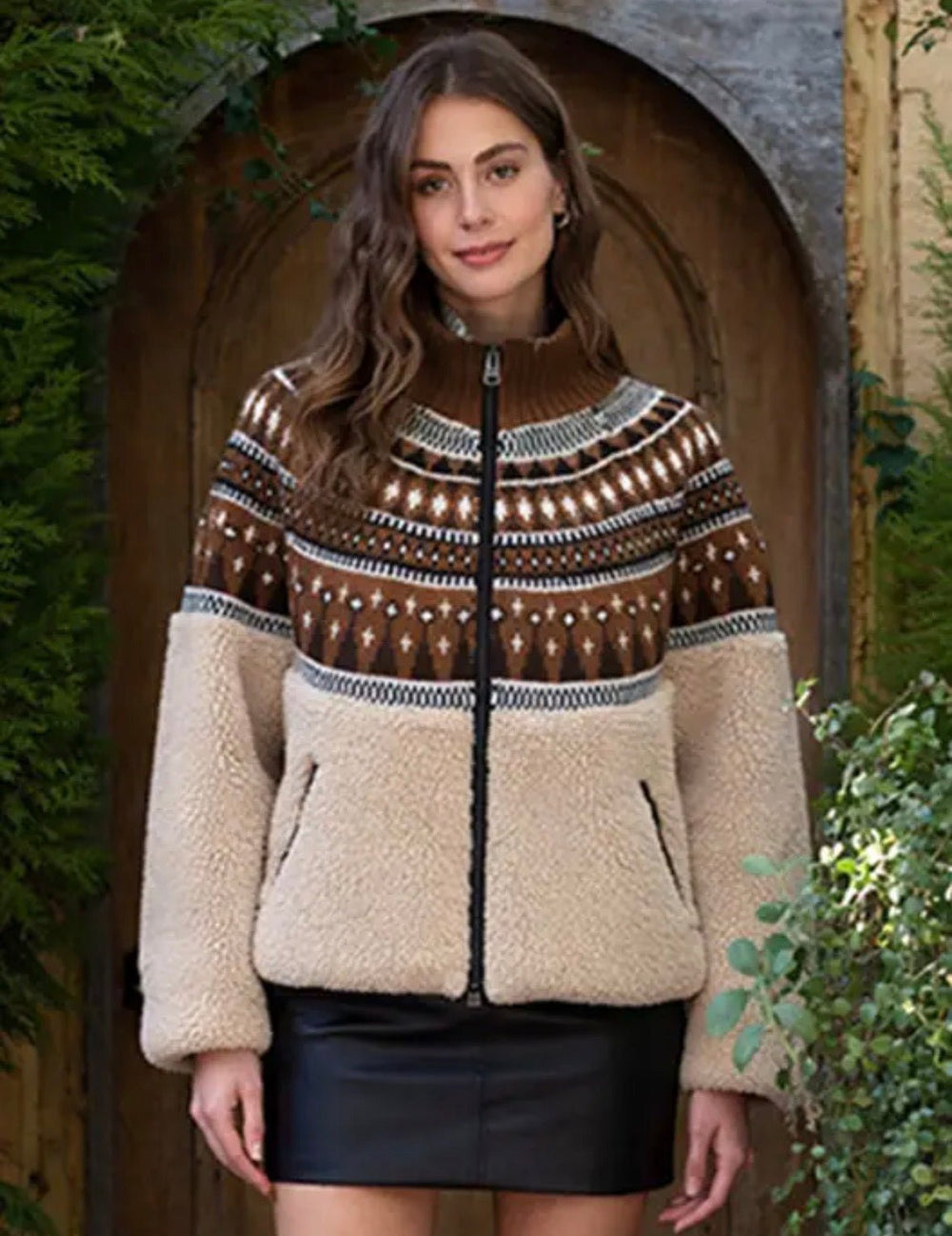 Fair Isle Sherpa Knit Jacket