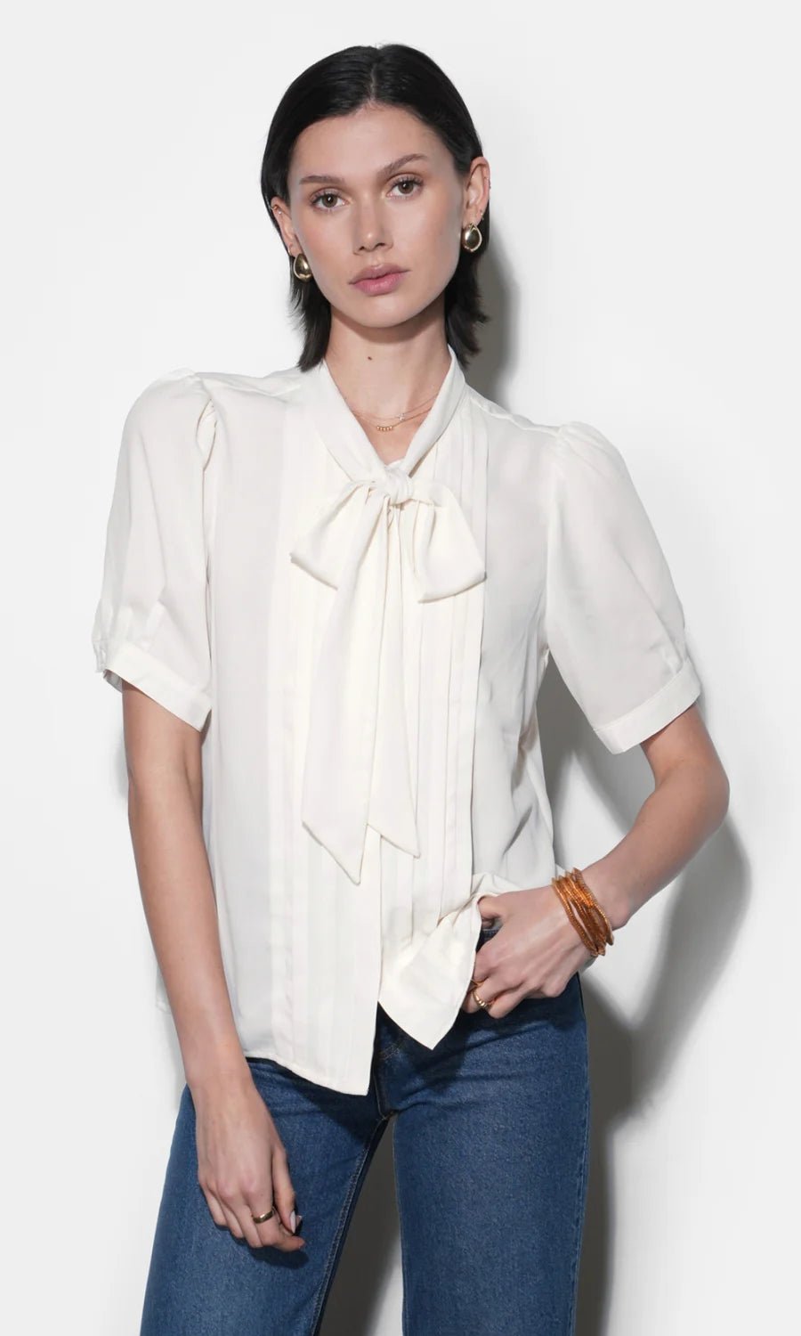 Fatima Pleated Tie Neck Top - Flea Boutiques