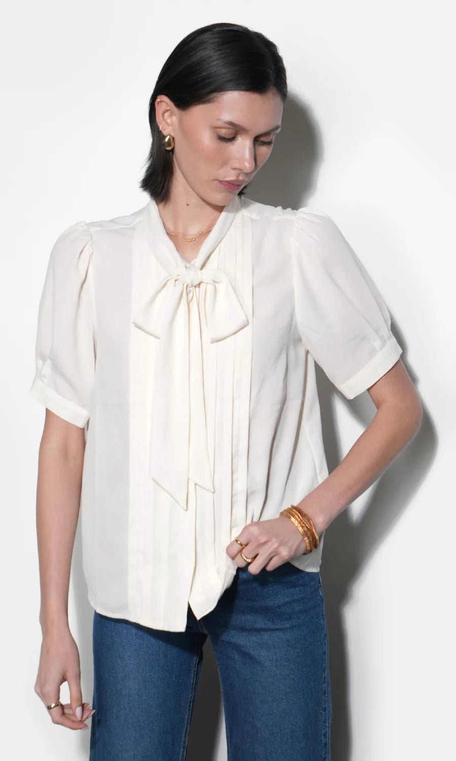 Fatima Pleated Tie Neck Top - Flea Boutiques