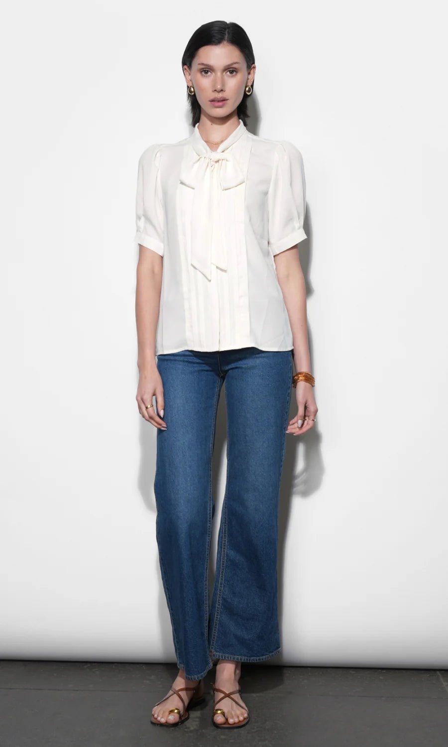 Fatima Pleated Tie Neck Top - Flea Boutiques
