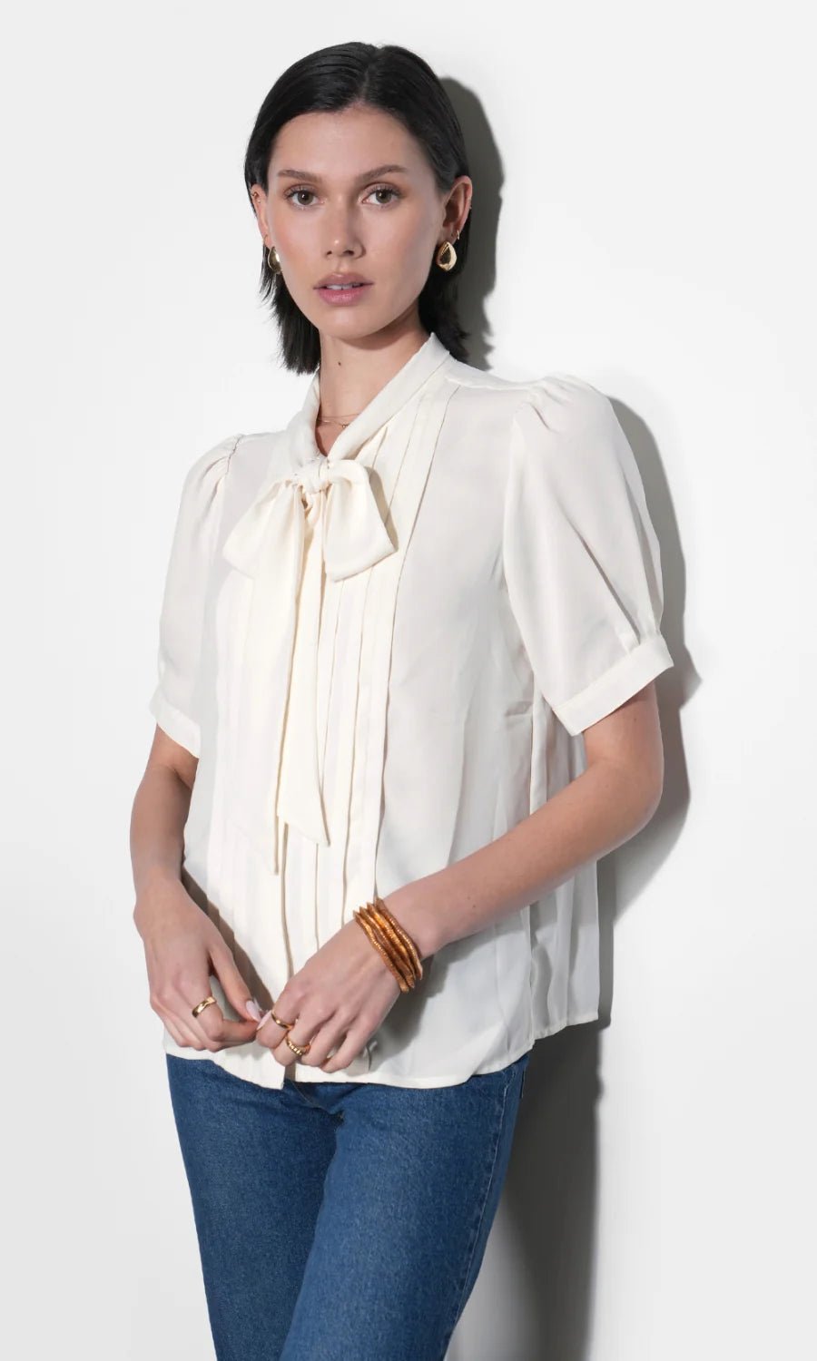 Fatima Pleated Tie Neck Top - Flea Boutiques