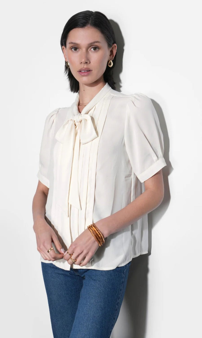 Fatima Pleated Tie Neck Top - Flea Boutiques