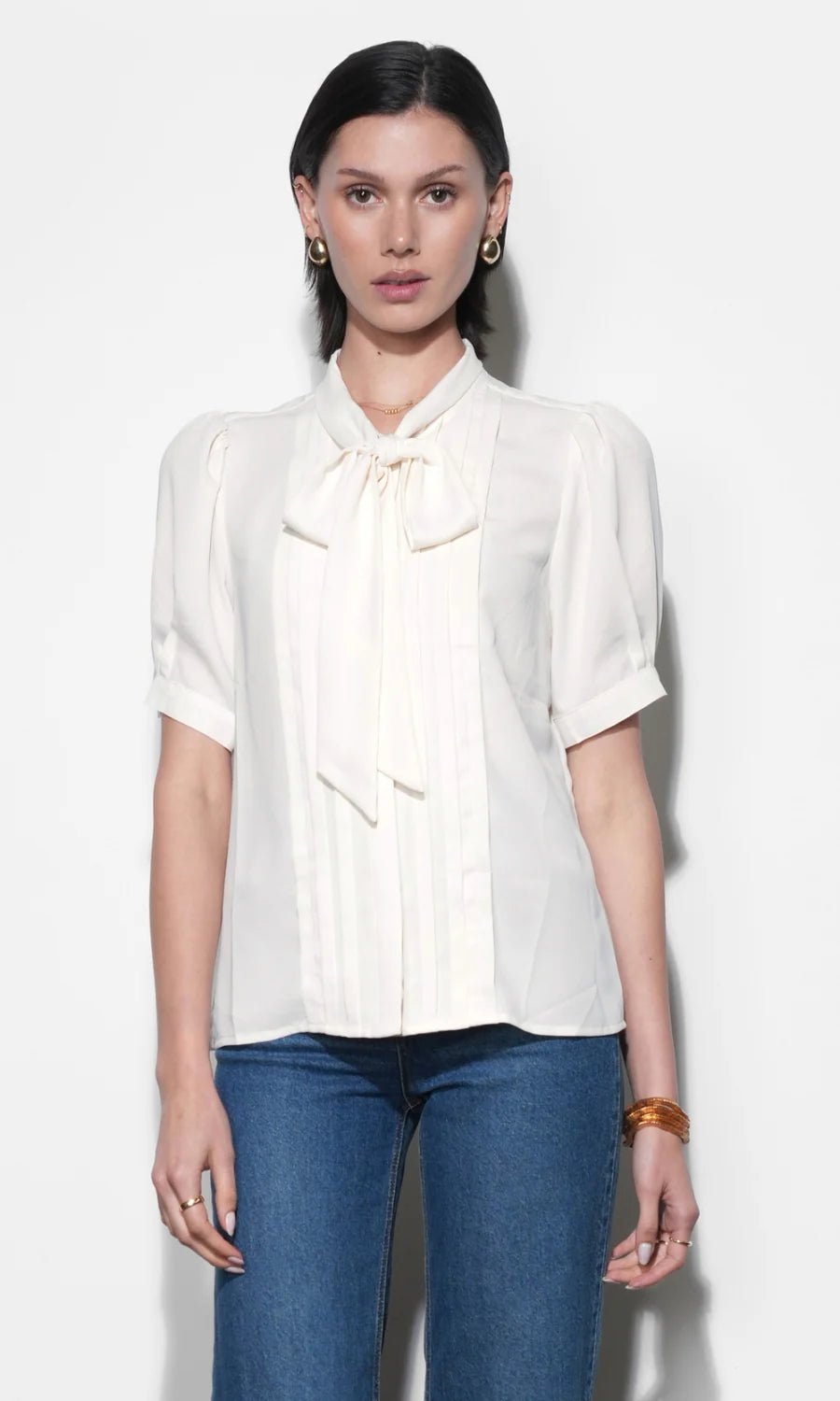 Fatima Pleated Tie Neck Top - Flea Boutiques
