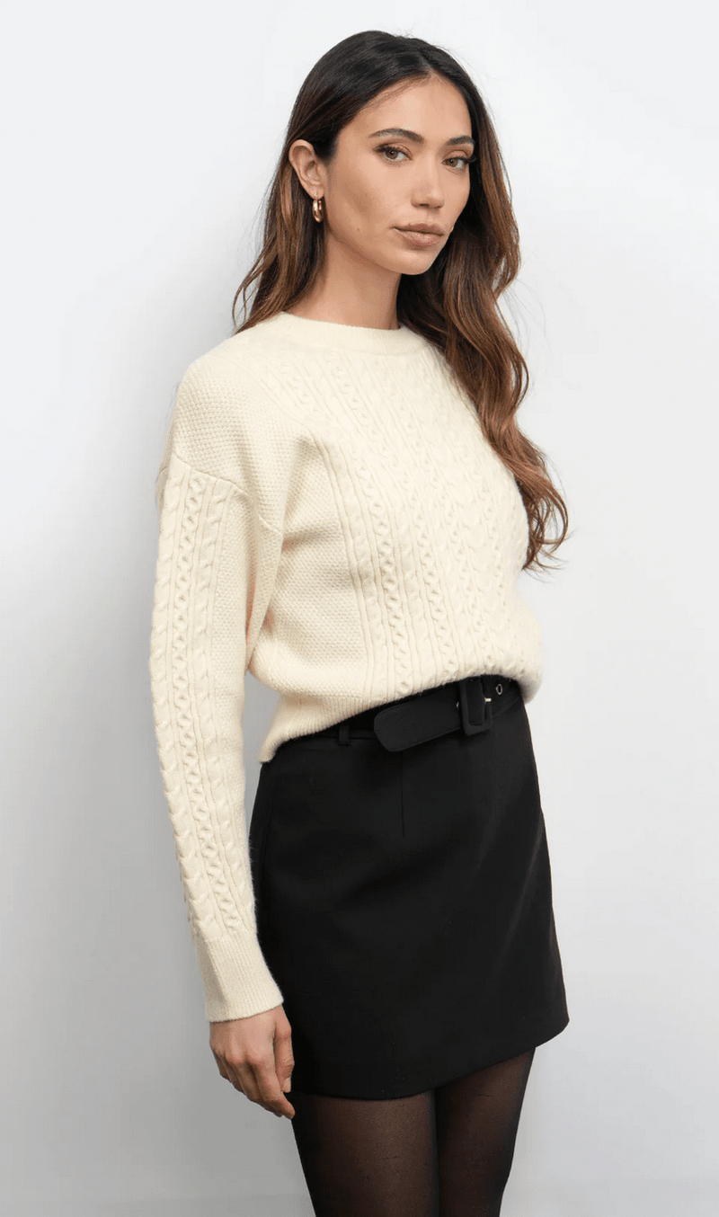 Finely Long Sleeve Cable Sweater - Flea Boutiques