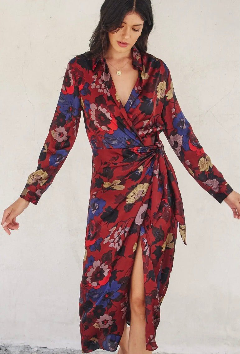 Fireplace Midi Shirt Wrap Dress - Flea Boutiques