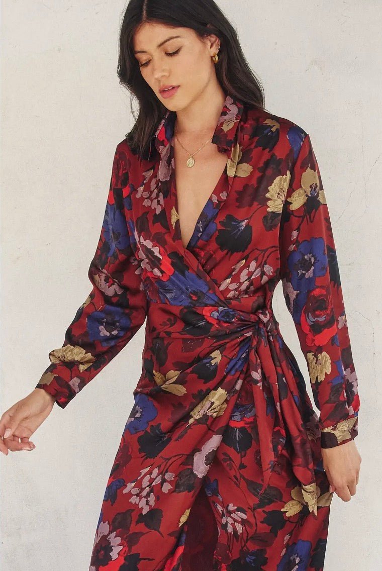 Fireplace Midi Shirt Wrap Dress - Flea Boutiques