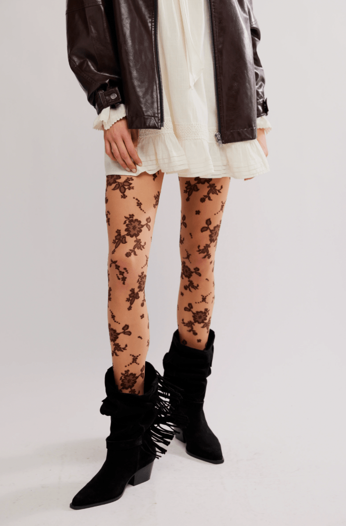Flocked Floral Tight - Flea Boutiques