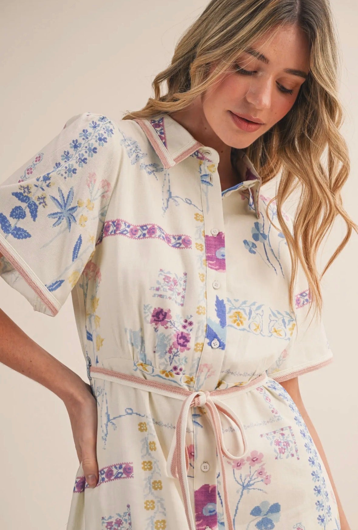 Floral Button Down Shirt Dress - Flea Boutiques
