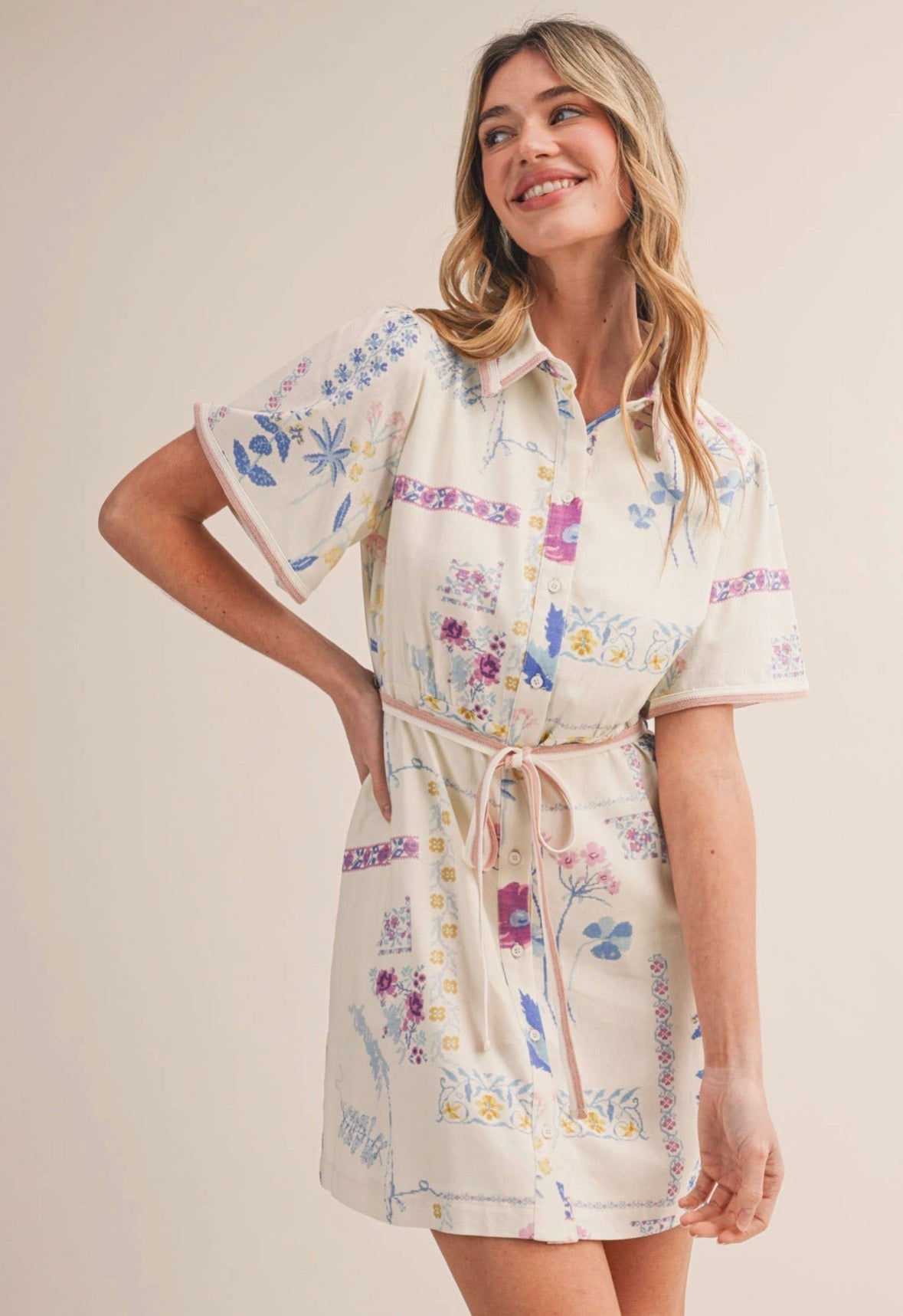Floral Button Down Shirt Dress - Flea Boutiques