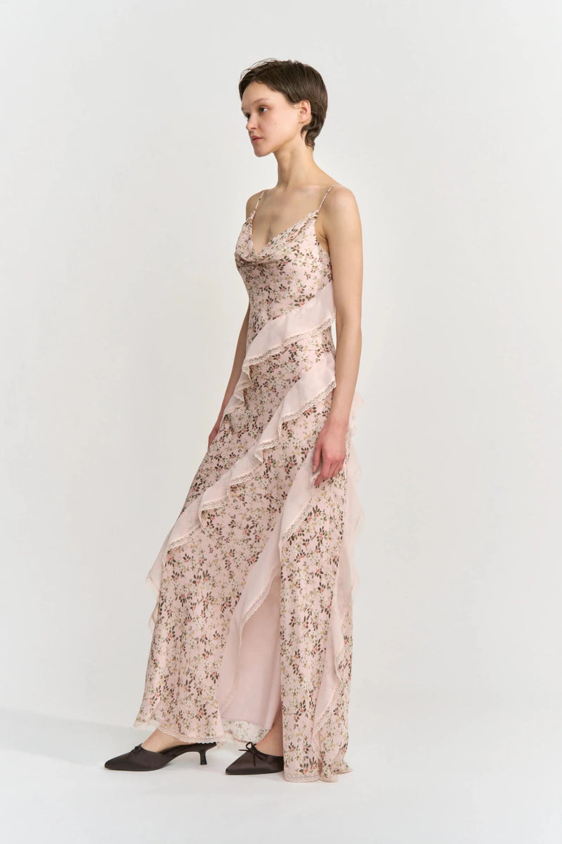 Floral Chiffon Cowl Neck Dress - Flea Boutiques