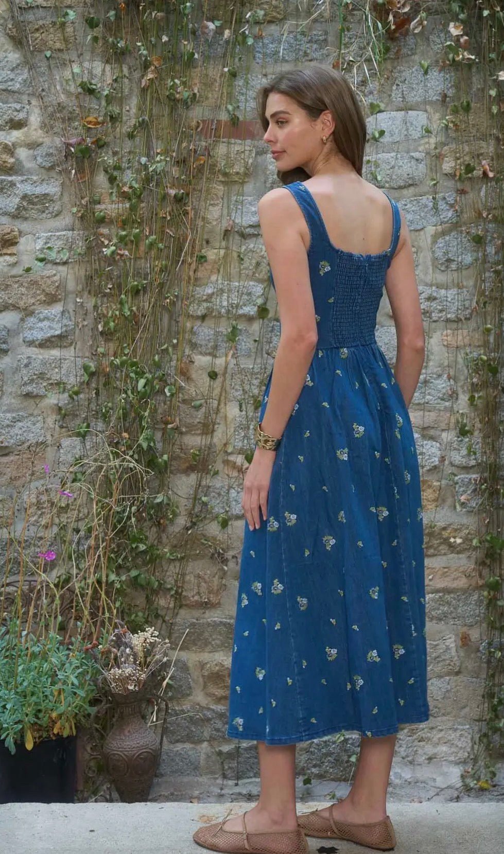 Floral Corset Denim Midi - Flea Boutiques